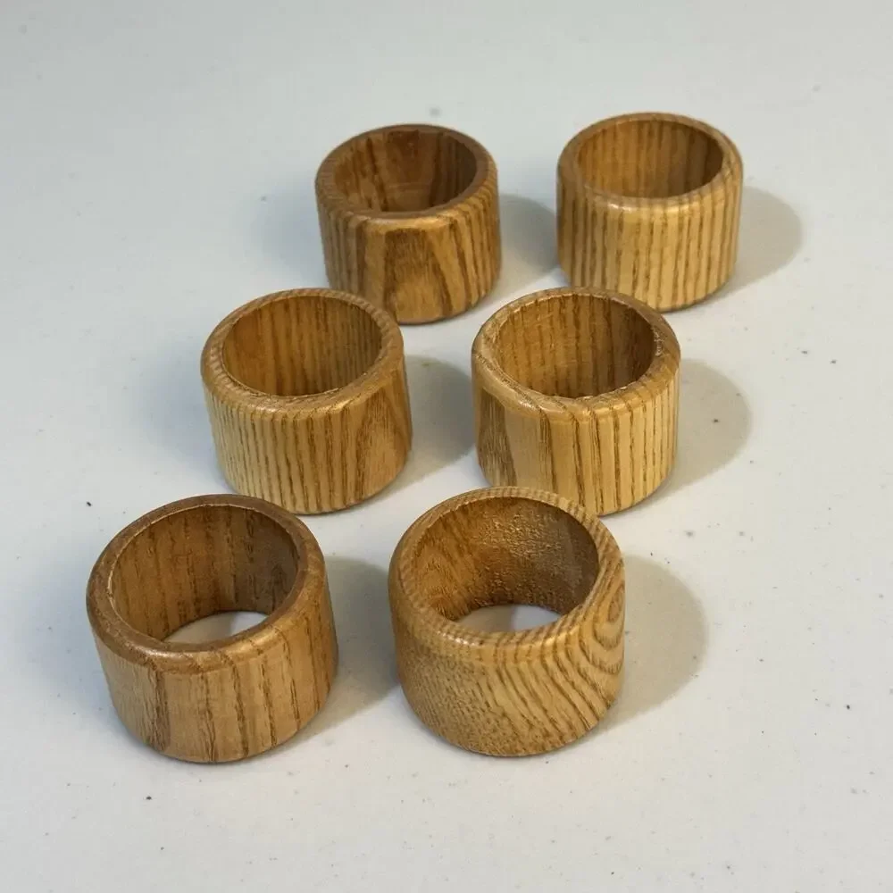 Set of 6 VTG Wooden Band Napkin Ring Natural Wood Grain Finish Rustic Boho Farm